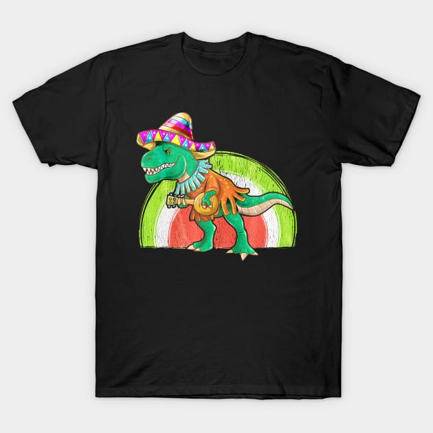 Cinco De Mayo Dinosaur Playing Guitar T-Shirt by toiletpaper_shortage